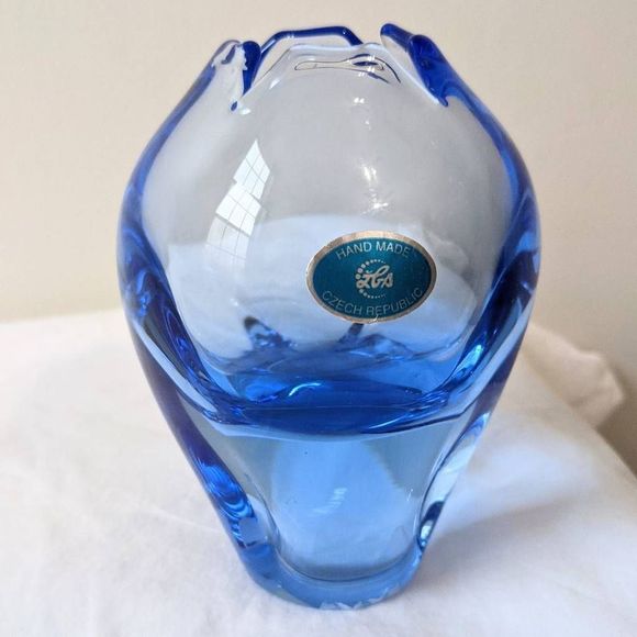 Vintage Accents Vintage Blueart Glass Paperweight Vase Pinched